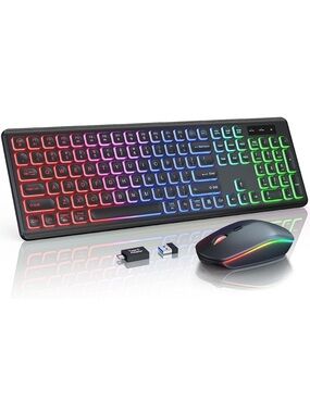 RGB Backlit Wireless Keyboard and Mouse Set - Multicolor Backlit